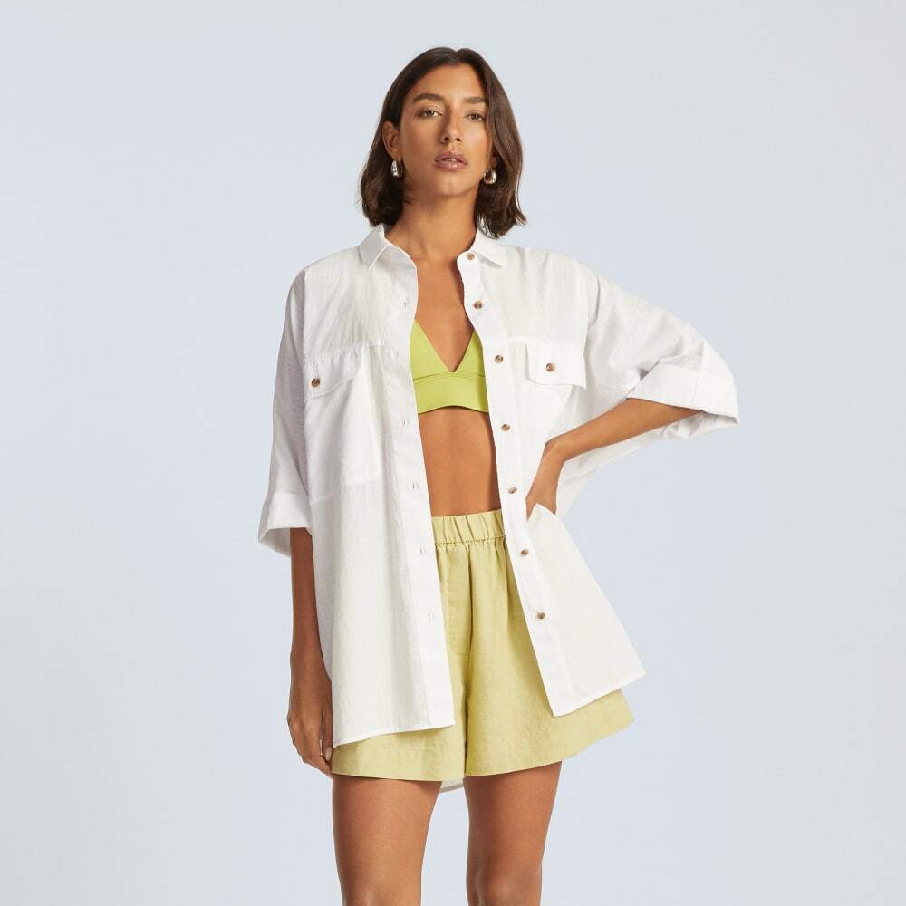 Everlane Tourist Oversized White Cotton Shirt XS Lightweight Button Up Travel - Picture 2 of 14